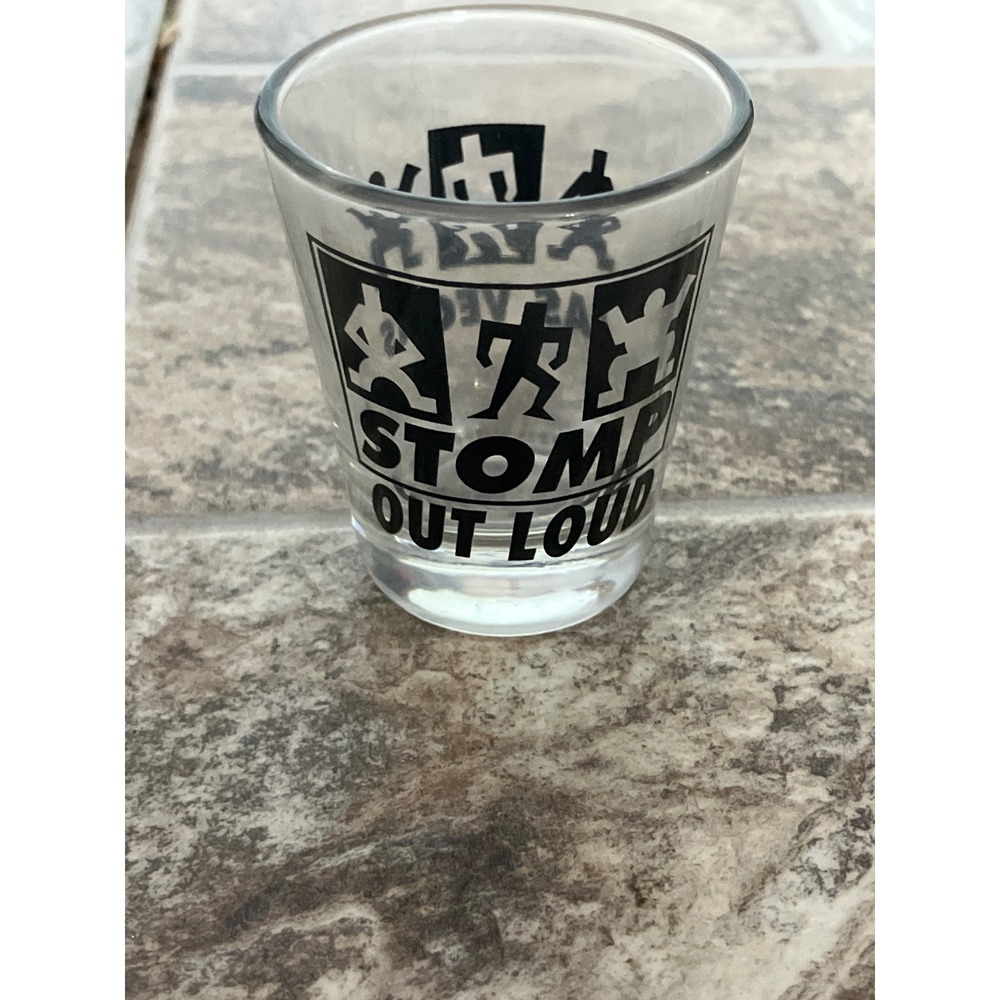Stomp Out Loud Las Vegas Shot Glass Clear Black Graphic Souvenir Barware